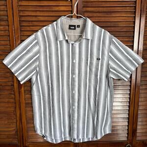 Vans Men's Casual Button Down Shirt - White/Gray Striped - Large Short Sleeve